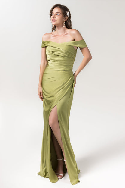 Sheath Floor Length Luxe Satin Bridesmaid Dress Formal Dresses CB0580