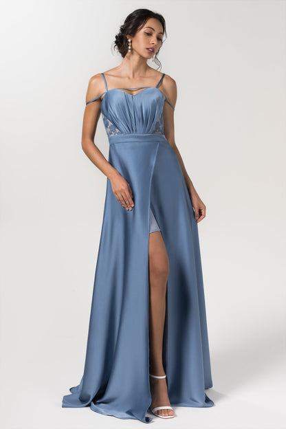 A-Line Floor Length Luxe Satin Bridesmaid Dress Formal Dresses CB0588