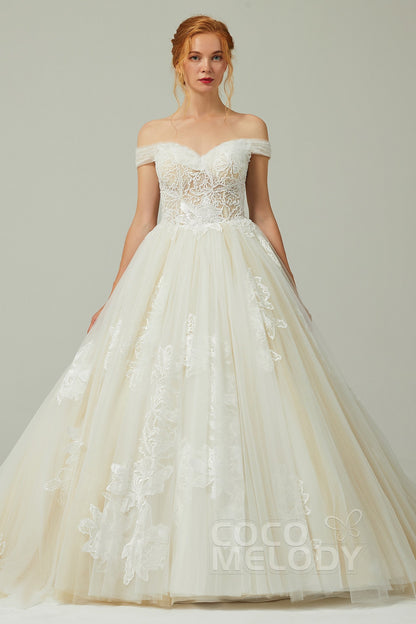 A-Line Chapel Train Tulle Wedding Dress CW2167