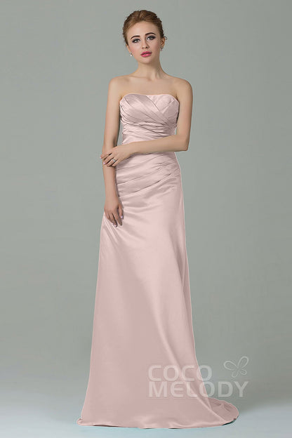 Sheath-Column Sweep Train Satin Bridesmaid Dress COZF15010