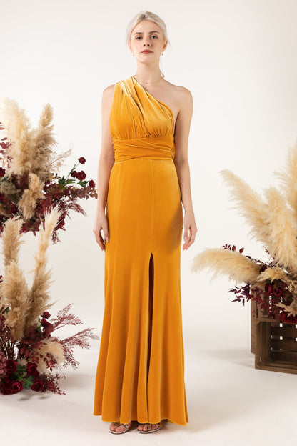 Trumpet Sweep-Brush Train Velvet Bridesmaid Dress CB0515