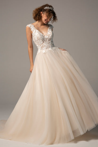 A-Line Chapel Train Tulle Wedding Dress CW2385